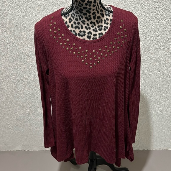 Knox Rose Tops - Knox Rose maroon long sleeve scoop neck lightweight sweater